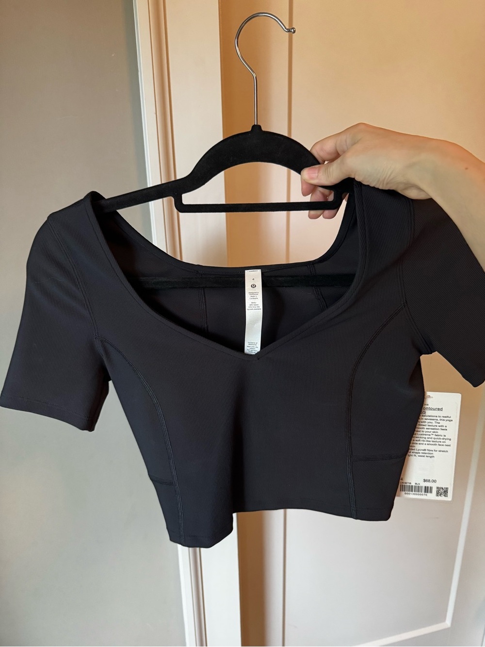 lululemon athletica Ribbed Contoured Black V-Neck Crop Tee